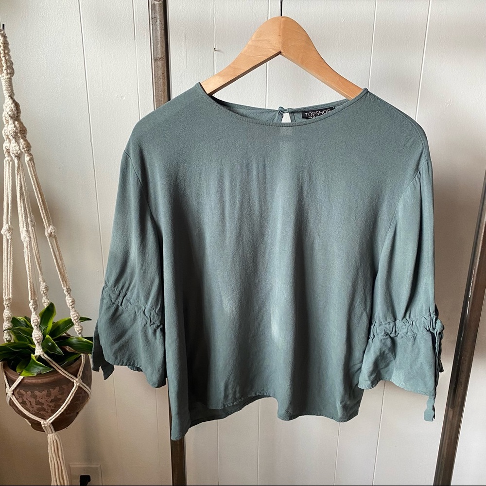 Topshop • Teal Dress Shirt with Tie Sleeves